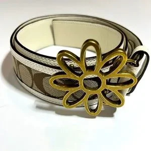 Coach | Accessories | Coach Monogram White Tan Leather Belt 